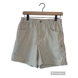 Columbia womens Small lightweight nylon hiking Shorts tan EUC